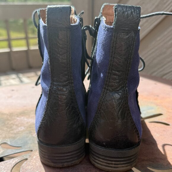 NAYA Anthropologie Agave Black Leather Blue Suede Zip Ankle Boot - Picture 5 of 11